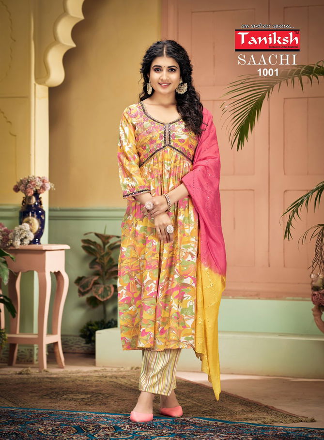 Saachi Vol 1 By Tanishk Rayon Alia Cut Readymade Suits Wholesale Market In Surat
